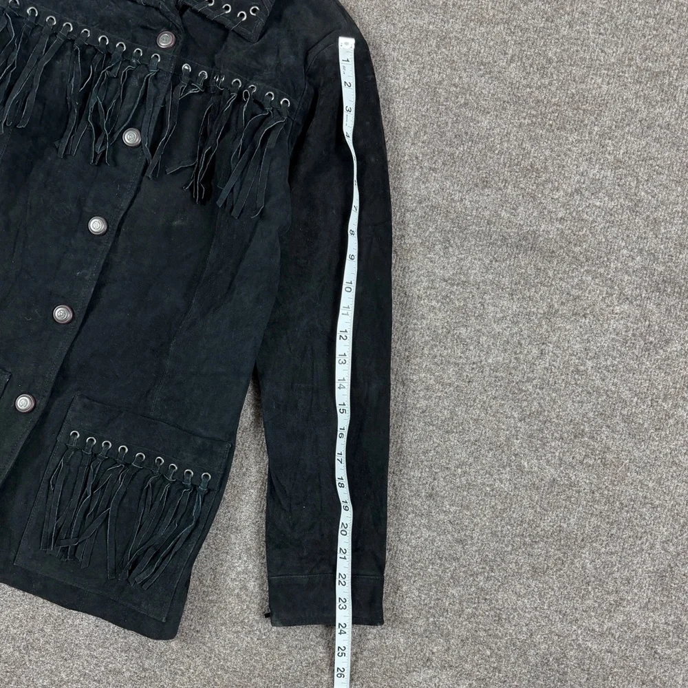 Vintage Excelled Collection Black Suede Leather Western Fringe Jacket Women’s XS - Picture 10 of 13
